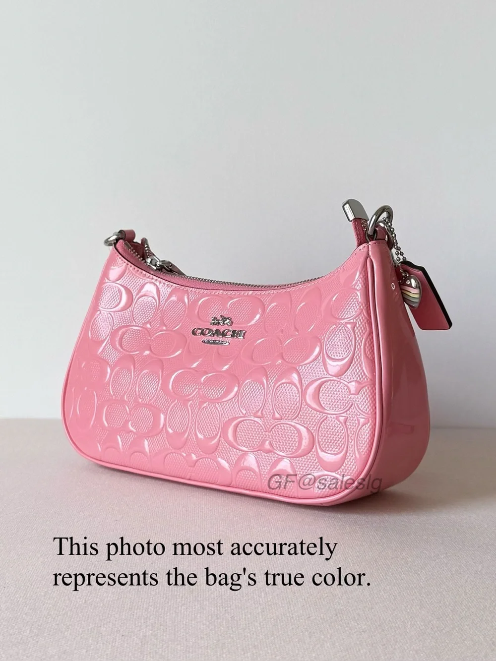 NWT Coach Teri Shoulder&Crossbody Bag Pink Patent Leather  Heart Charm CDA98